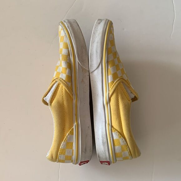 Vans yellow and white checkered printed slip on elastic kids size 3 - Picture 5 of 8
